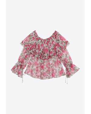 Chloé Floral Print Off-Shoulder Top - Red