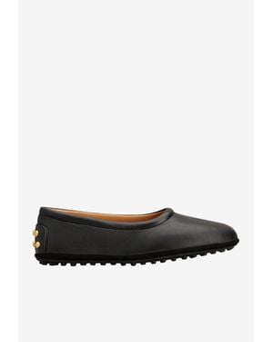 Tod's Nappa Leather Ballet Flats With Metal Dots - White