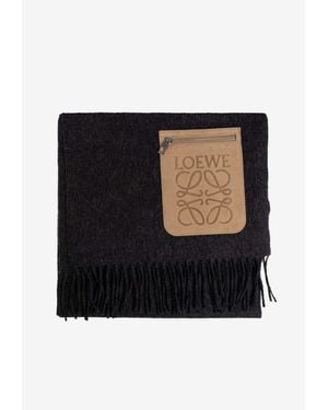 Loewe Anagram Pocket Cashmere Fringed Scarf - Black