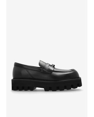 McQueen T-Bar Parachute Leather Loafers - Black