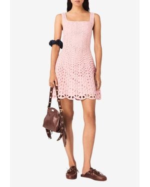 Maje Crochet Knit Mini Dress - Pink