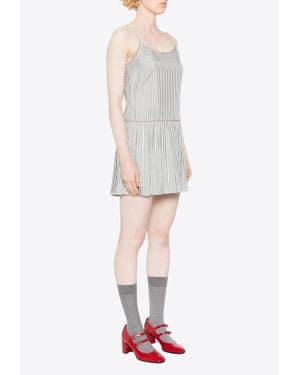 Thom Browne Striped Pleated Mini Dress - White