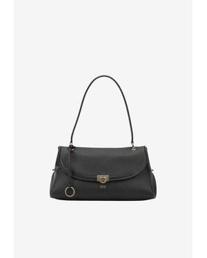 Ferragamo Medium Gancini Grained Leather Shoulder Bag - White