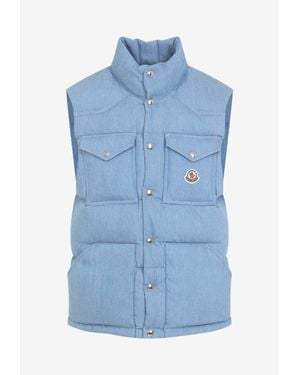 Moncler Denim-Effect Quilted Down Vest - Blue