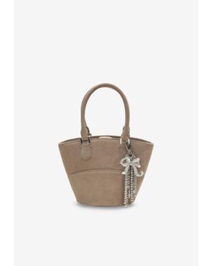 Self-Portrait Suede Shoulder Bag With Charms - Grey