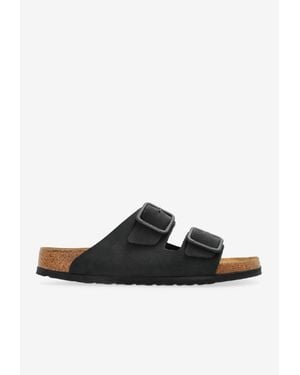 Birkenstock Arizona Wire Buckle Nubuck Leather Slides - Black