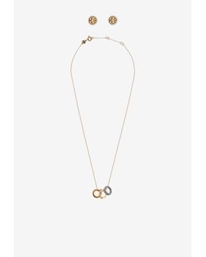 Tory Burch Icon Paved Necklace And Earrings Set - White