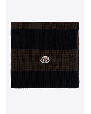 Moncler Logo Patch Striped Rib-Knit Scarf - Black