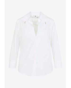 Elisabetta Franchi V-Neck Poplin Shirt - White