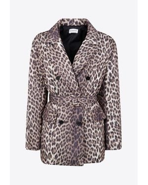 P.A.R.O.S.H. Double-Breasted Leopard Print Belted Jacket - Grey
