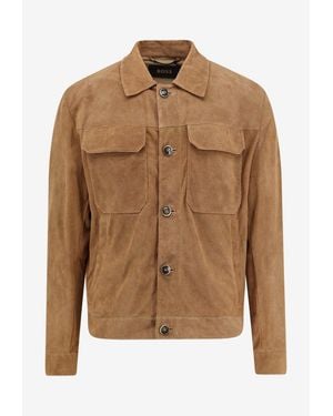 BOSS Merfo Perforated Suede Jacket - Brown