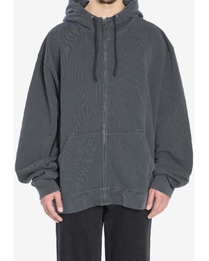 Maison Margiela Logo Zip-Up Hooded Sweatshirt - Gray