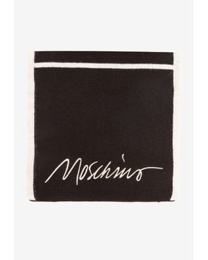 Moschino Embroidered-Striped Wool-Blend Scarf - Black