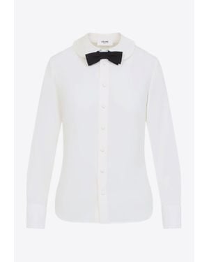 Celine Bow-Embellished Long-Sleeved Shirt - White