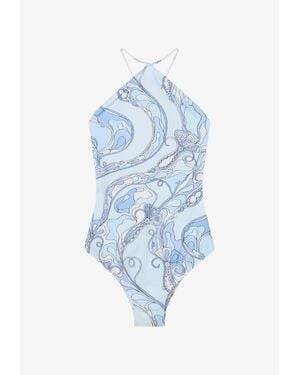 PUCCI Orchidee Print One-Piece Swimsuit - Blue