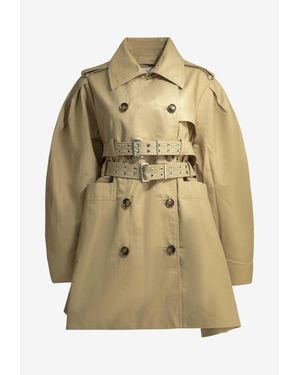 Ganni Double-Breasted Trench Coat - Natural