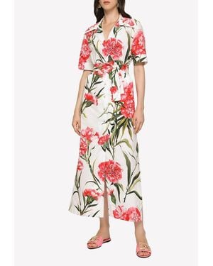 Dolce & Gabbana Carnation Print Midi Shirt Dress - White