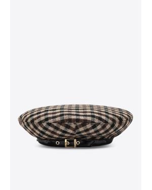 Ganni Gingham Check Wool Beret - Gray