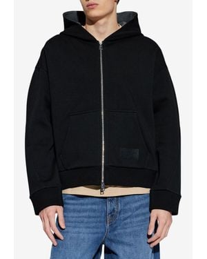 Givenchy Logo Patch Zip-Up Hooded Sweatshirt - Black