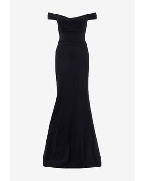 La Petite Robe Di Chiara Boni Goem Off-Shoulder Satin Gown - Blue