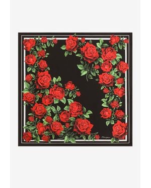 Dolce & Gabbana Rose Print Silk Square Scarf - Red