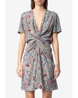 Zadig & Voltaire Rozom Floral Print Mini Draped Dress - Gray