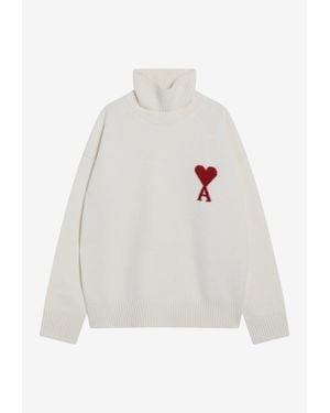 Ami Paris Ami De Coeur Wool Turtleneck Sweater - White