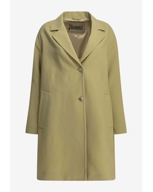 Herno Single-Breasted Twill Coat - Green