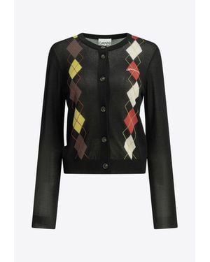 Ganni Argyle Diamond Knit Cardigan - Black
