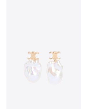 Celine Logo Pearl Earrings - White