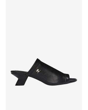 Courreges Wet Stretch 50 Leather Mules - Black
