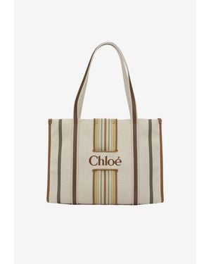 Chloé Small Woody Loop Stripe Tote Bag - Natural