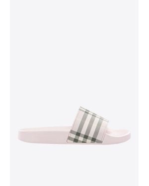 Burberry Check Patterned Slides - White