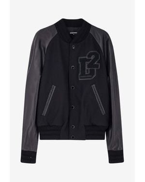 DSquared² Varsity Wool And Leather Bomber - Blue
