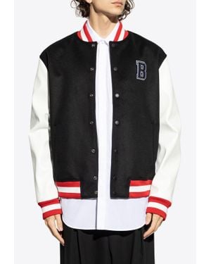 Balmain Wool And Faux Leather Varsity Bomber Jacket - Black