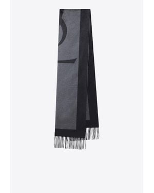 Saint Laurent Cassandre Jacquard Silk Scarf - Blue