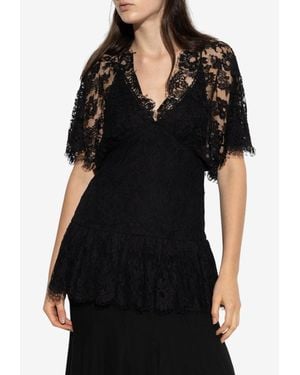 Chloé Raw-Edge Ruffle Top - Black