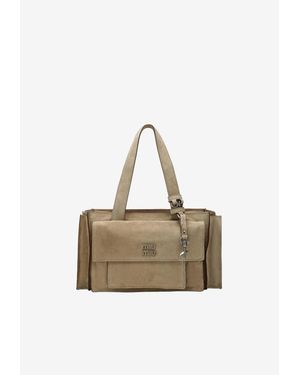 Miu Miu Utilitaire Suede Leather Satchel Bag - White