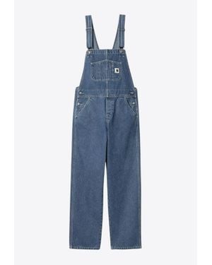 Carhartt Logo Patch Bib Denim Dungarees - Blue
