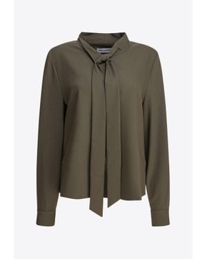 Self-Portrait Tied Buttoned Blouse - Green