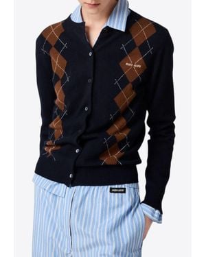Miu Miu Argyle Knitted Cardigan - Blue