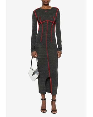 Off-White c/o Virgil Abloh Contrast Seems Long-Sleeved Midi Dress - Black