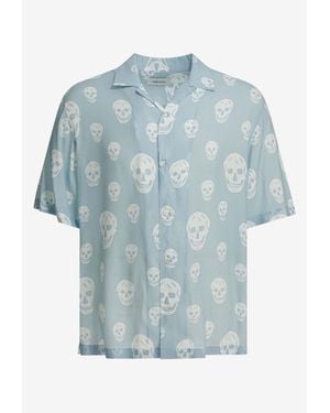 McQueen Skull Print Hawaiian Shirt - Blue