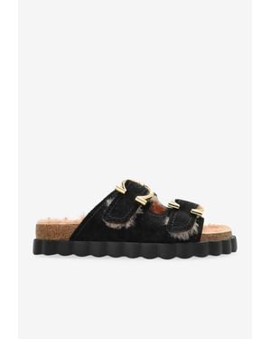 Ferragamo Kapalua Suede Slides With Double-Buckle - Black