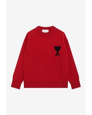 Ami Paris Ami De Coeur Intarsia Knit Wool Sweater - Red