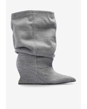 Balmain 75 Wedge Draped Mid-Calf Boots - Gray