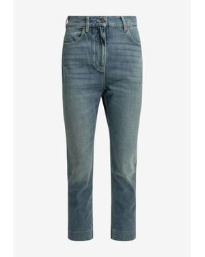 Valentino V Patch Straight-Leg Washed Jeans - Blue
