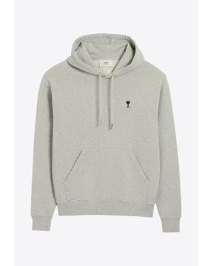 Ami Paris Ami De Coeur Drawstring Hoodie - Gray
