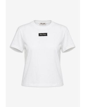 Miu Miu Brand Label Crewneck T-Shirt - White