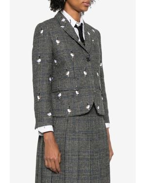 Thom Browne Embroidered Geese Prince Of Wales Tweed Blazer - Gray